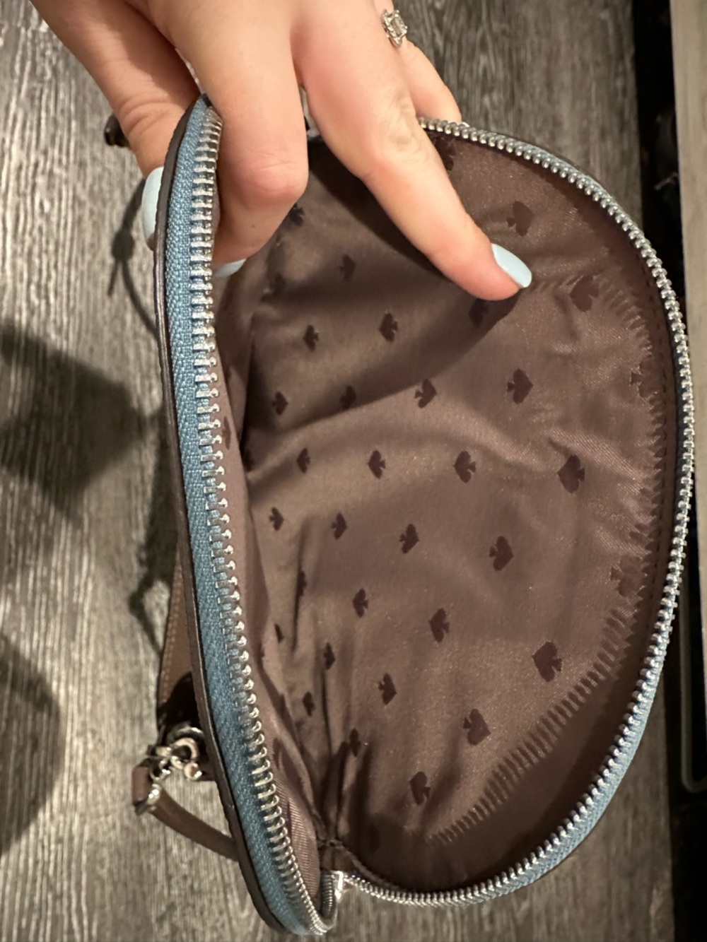 kate spade Pebbled Tricolor Saddle Crossbody — Brown, Cream & Light Blue - Picture 3 of 12